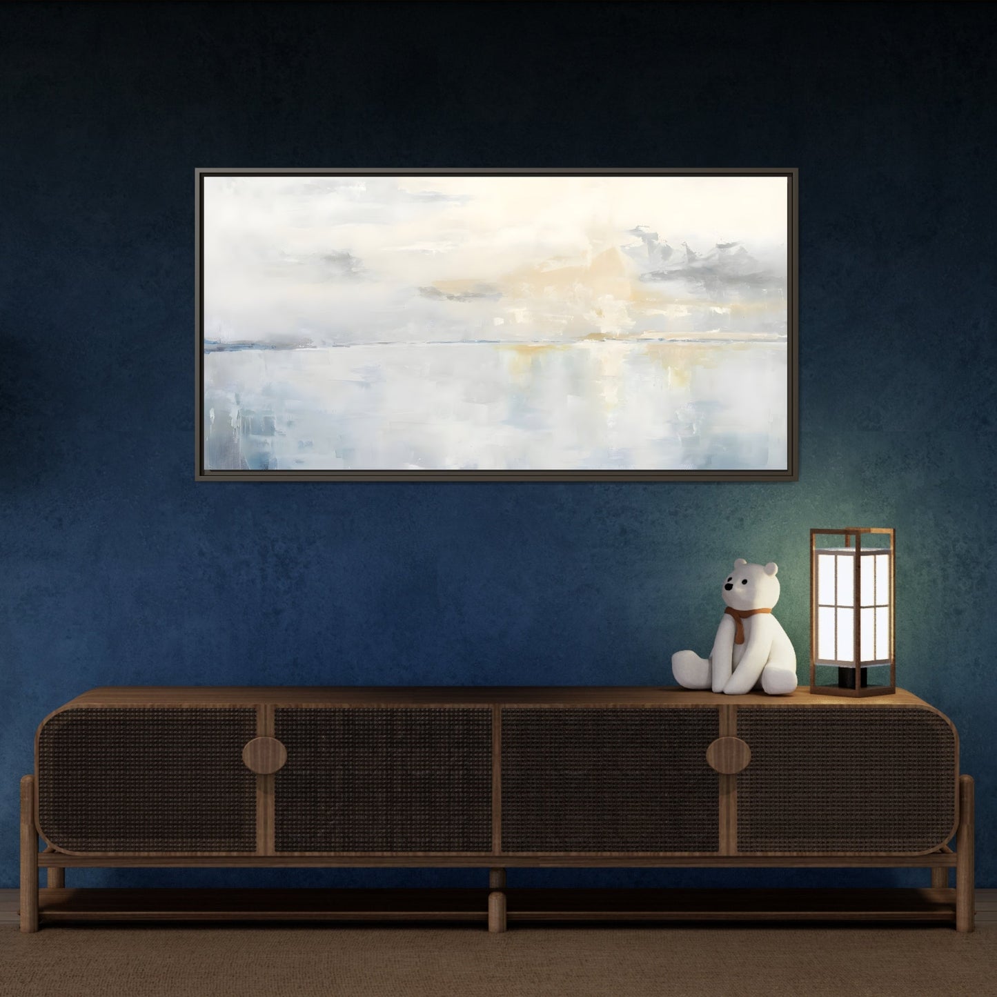 Big Wide Sea Framed Canvas - Abstract Watercolor Ocean Sunset Print - YesArtYes