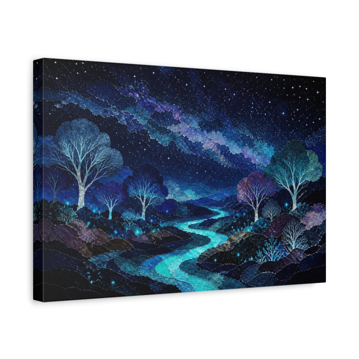 Side Mockup 4. Bioluminescent Starlit Trees shown as canvas print