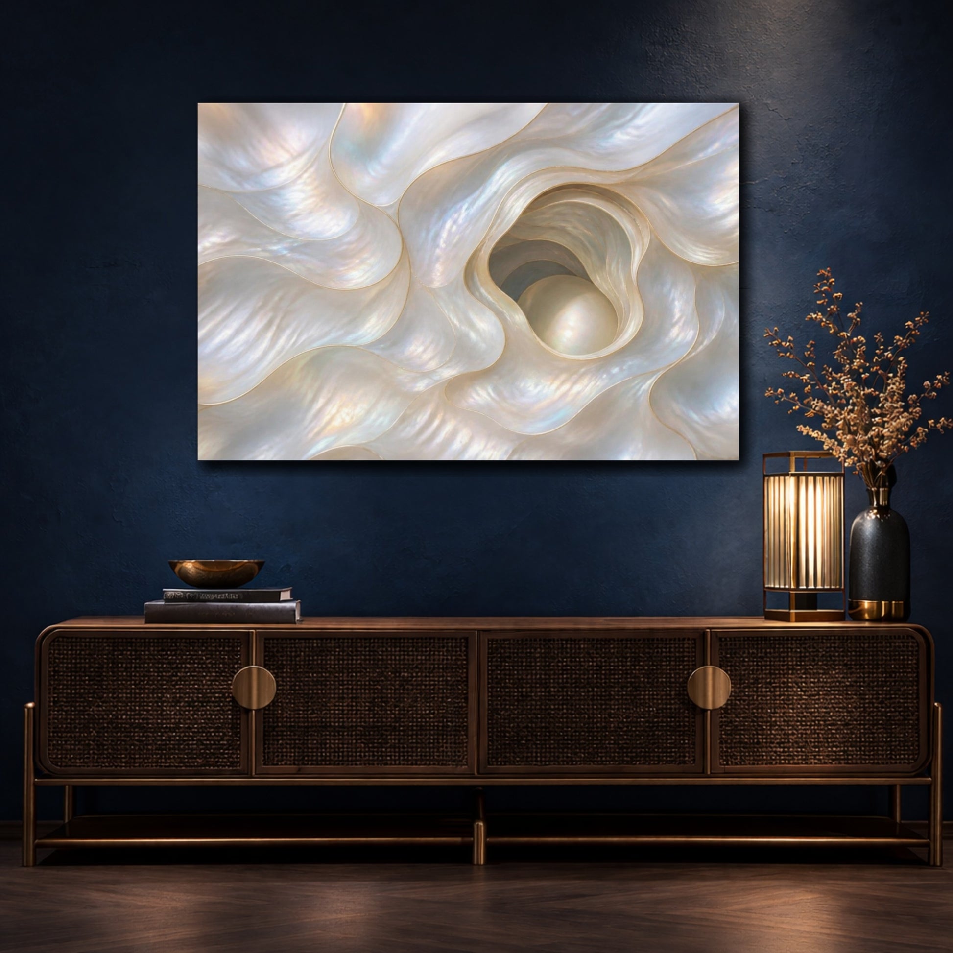 Mockup 4. Biophilic Pearl Opening shown as canvas print