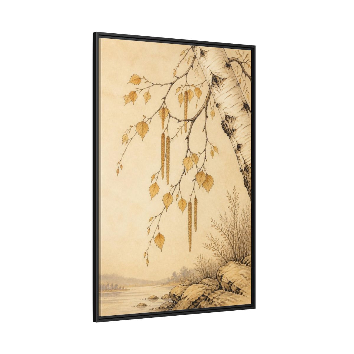 Side Mockup 12. Birch Branch Nature Study shown as framed canvas print