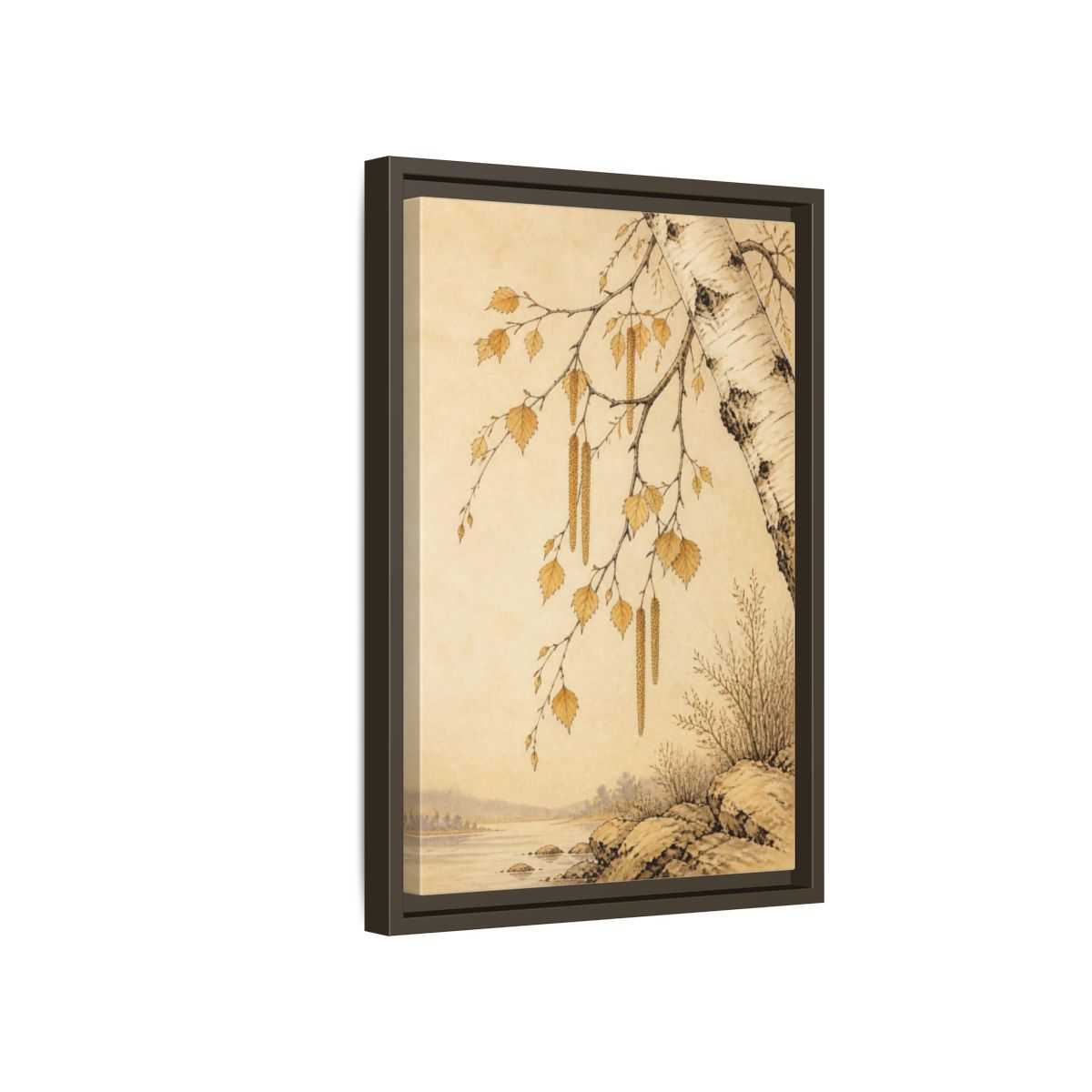 Side Mockup 5. Birch Branch Nature Study shown as framed canvas print