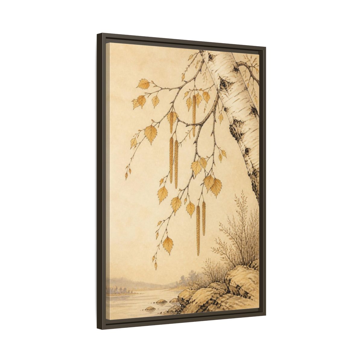 Side Mockup 11. Birch Branch Nature Study shown as framed canvas print