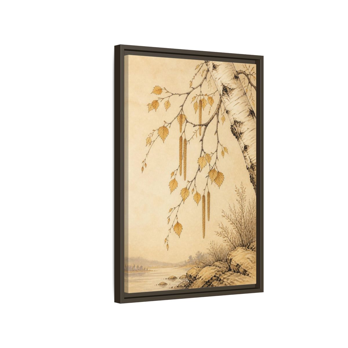 Side Mockup 2. Birch Branch Nature Study shown as framed canvas print