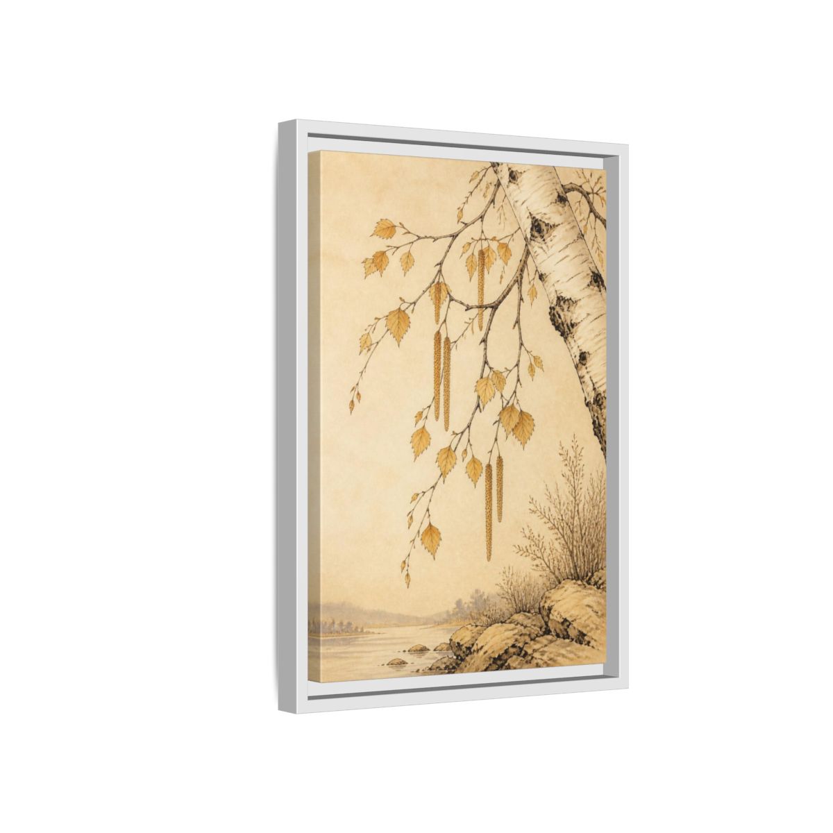 Side Mockup 4. Birch Branch Nature Study shown as framed canvas print