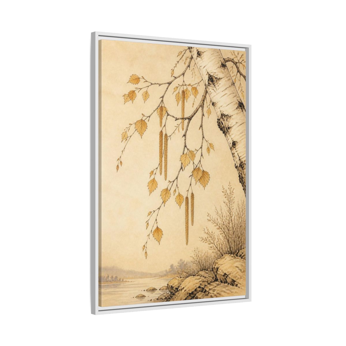 Side Mockup 9. Birch Branch Nature Study shown as framed canvas print