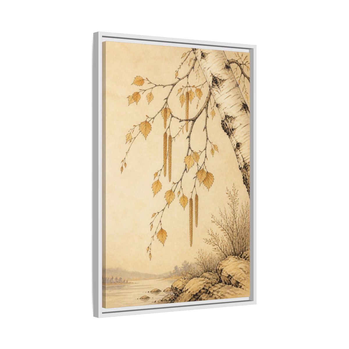 Side Mockup 10. Birch Branch Nature Study shown as framed canvas print