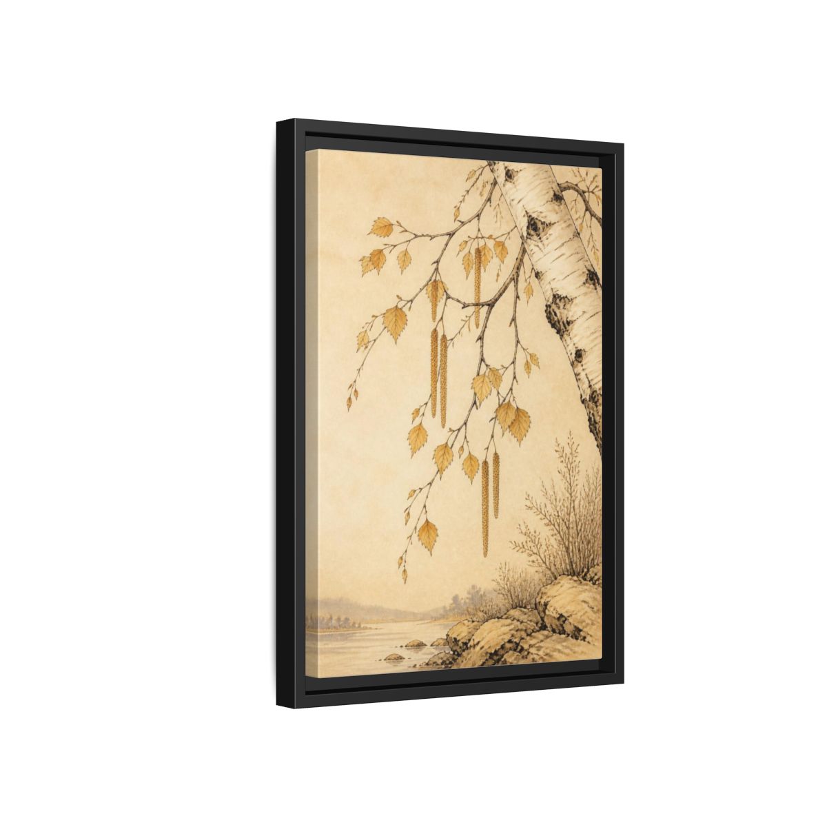 Side Mockup 6. Birch Branch Nature Study shown as framed canvas print