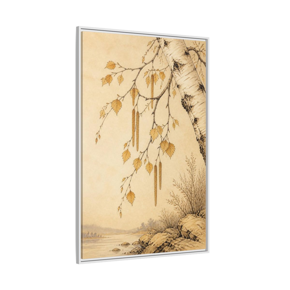 Side Mockup 7. Birch Branch Nature Study shown as framed canvas print