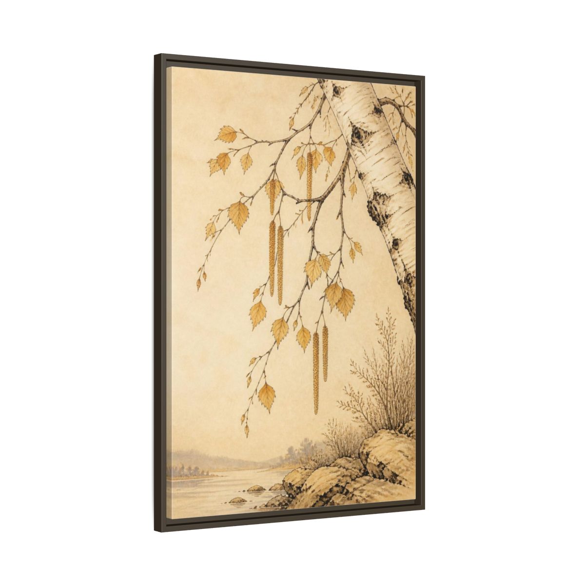 Main Mockup. Birch Branch Nature Study shown as framed canvas print