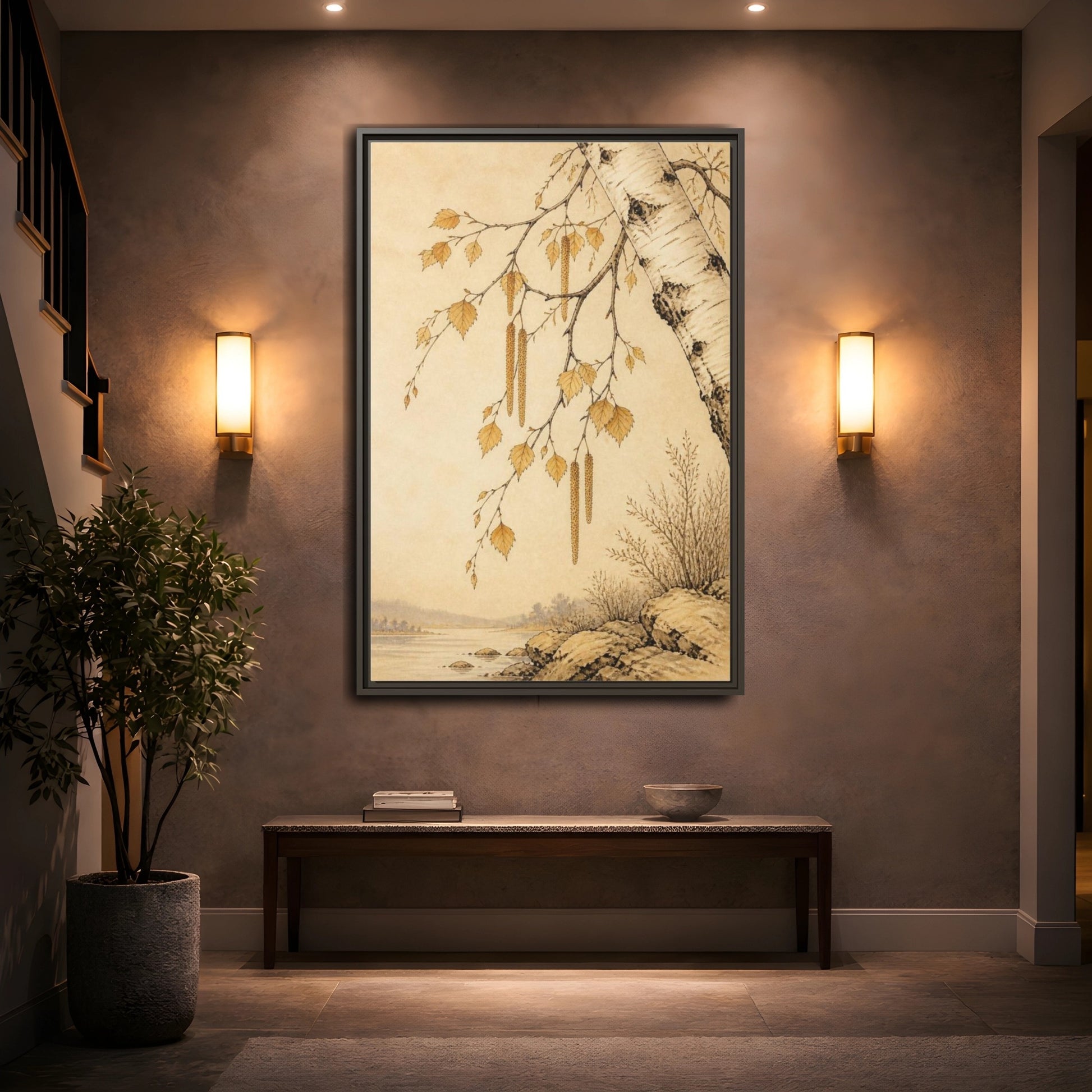 Mockup 2. Birch Branch Nature Study shown as framed canvas print