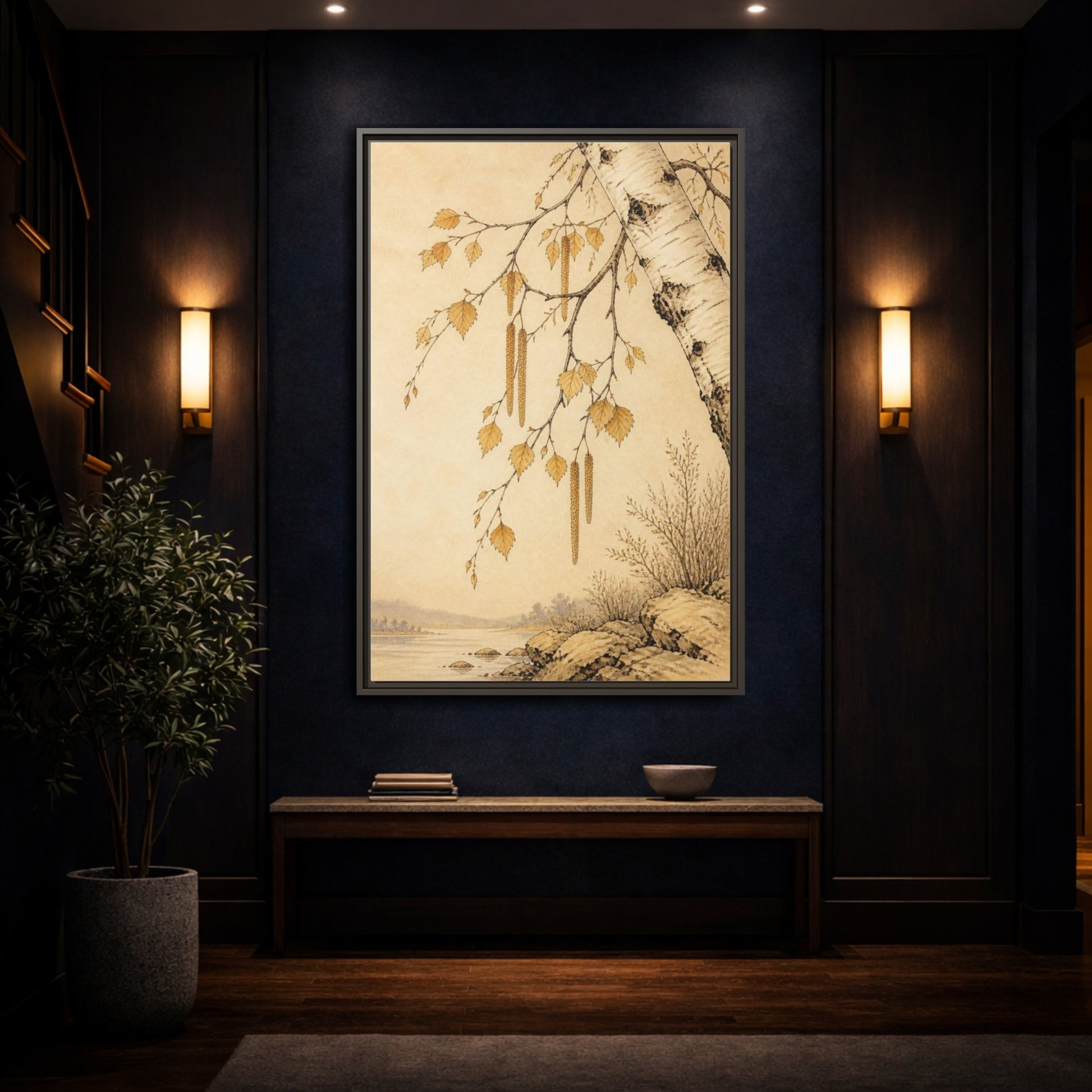 Mockup 4. Birch Branch Nature Study shown as framed canvas print