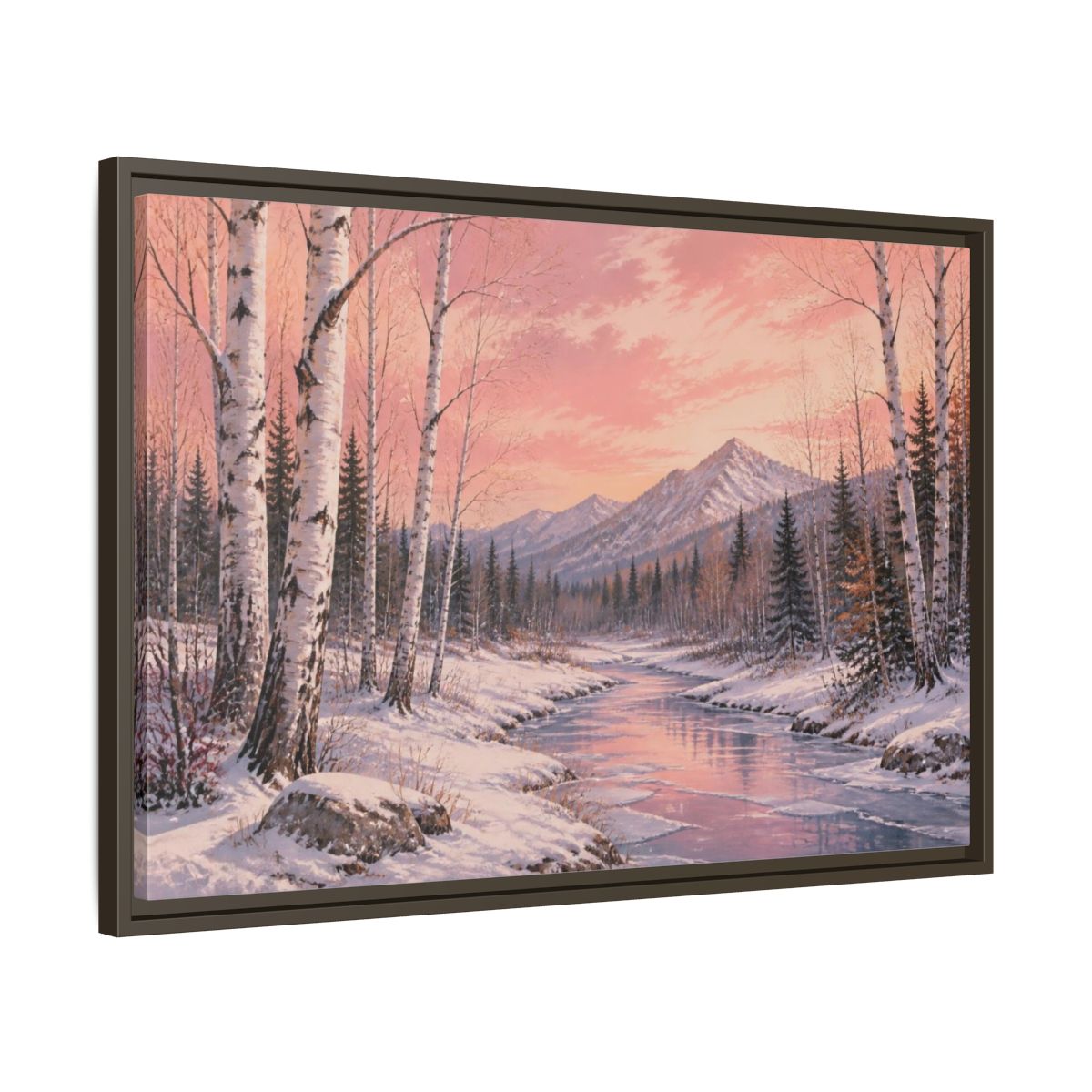 Side Mockup 11. Birch Landscape At Sunset shown as framed canvas print