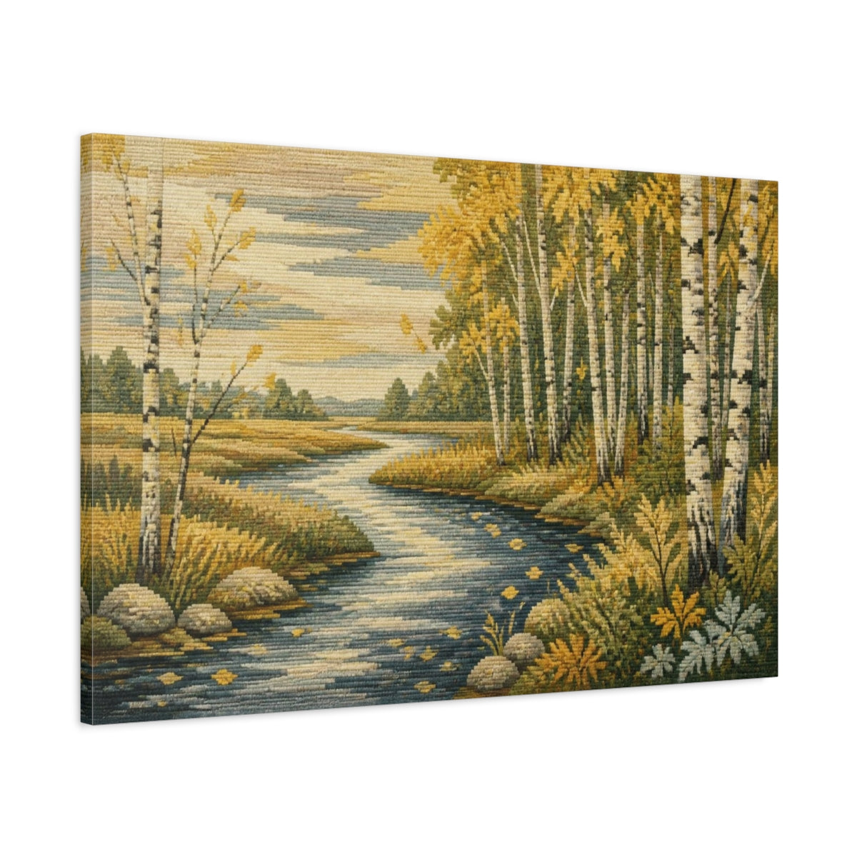 Main Mockup. Birch River Nature Scene shown as canvas print