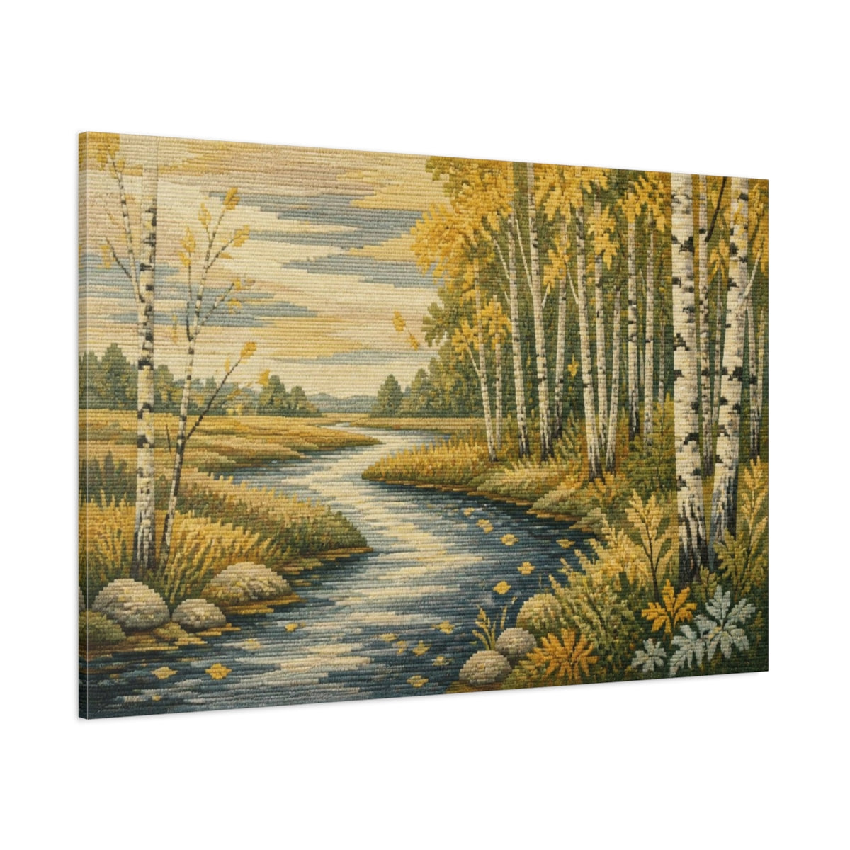 Side Mockup 1. Birch River Nature Scene shown as canvas print