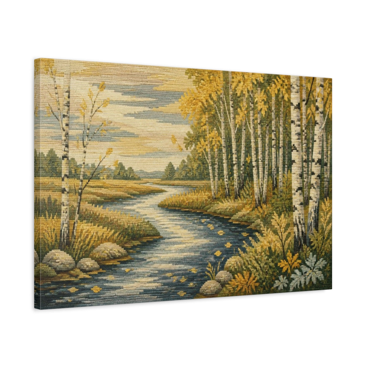 Side Mockup 2. Birch River Nature Scene shown as canvas print