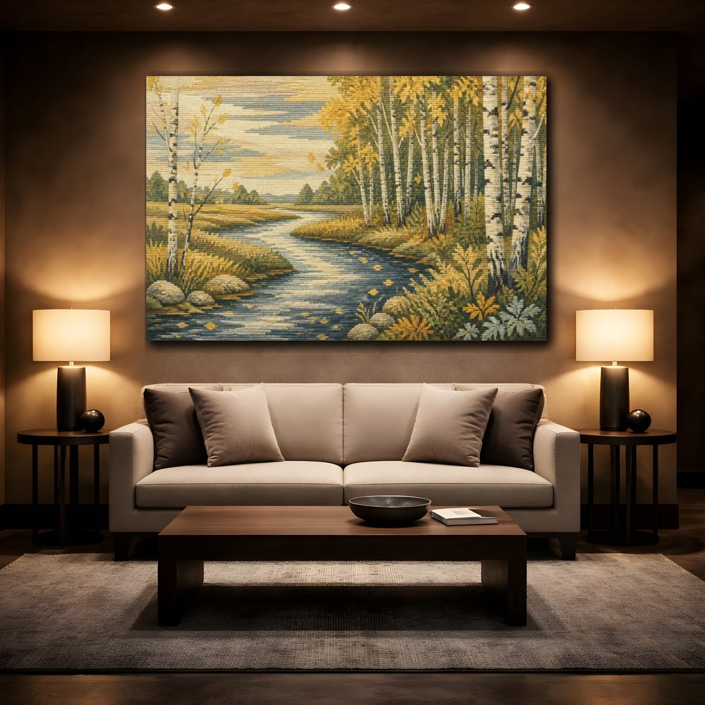 Mockup 2. Birch River Nature Scene shown as canvas print