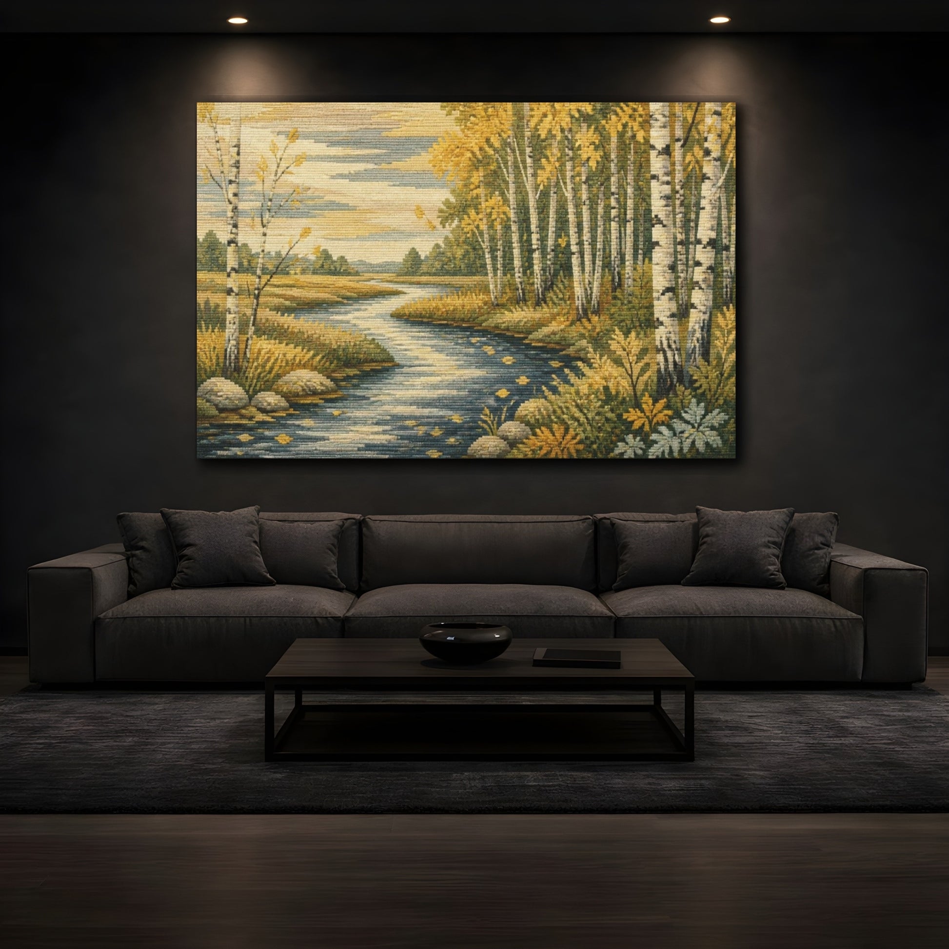 Mockup 3. Birch River Nature Scene shown as canvas print