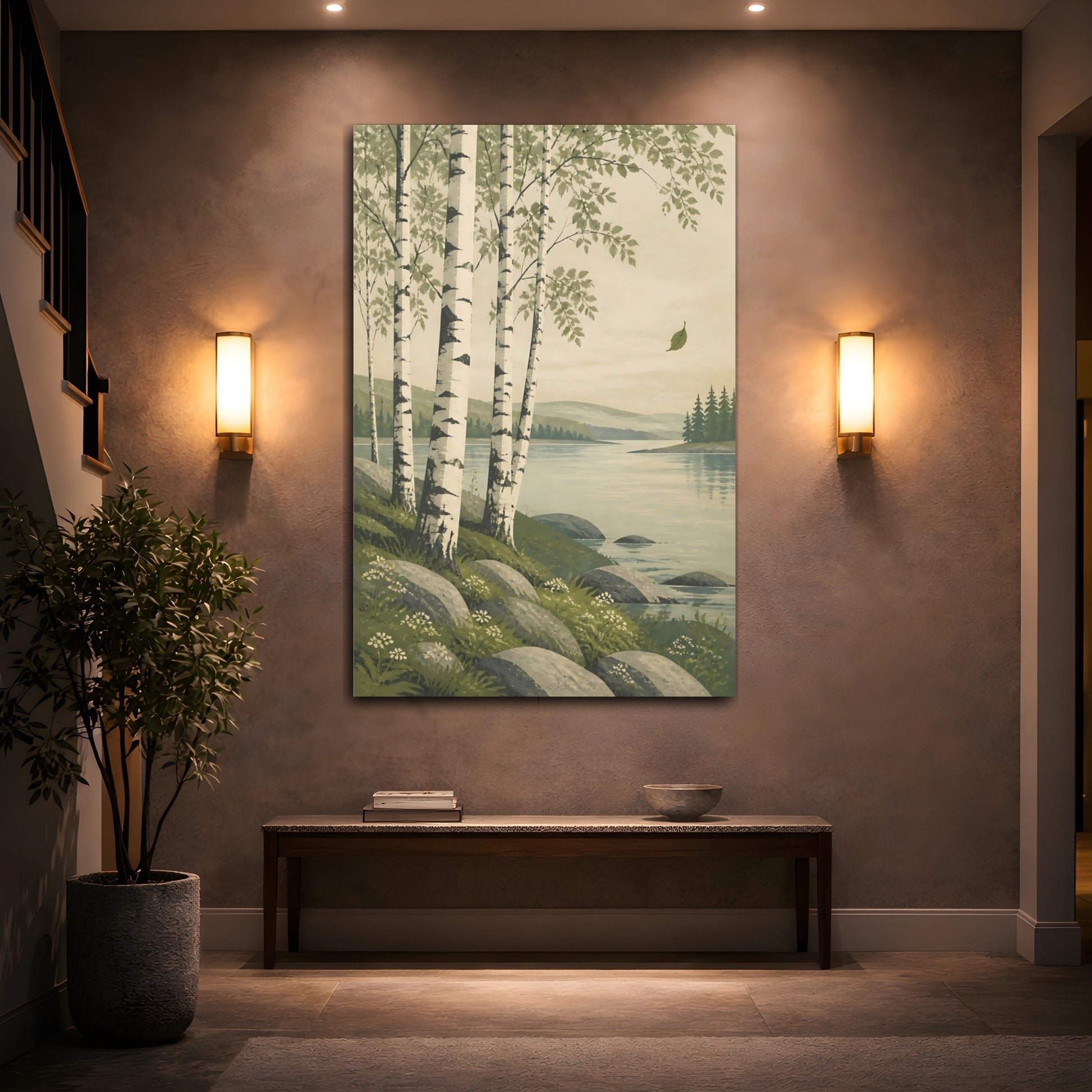 Mockup 2. Birch Trees By Lake shown as canvas print