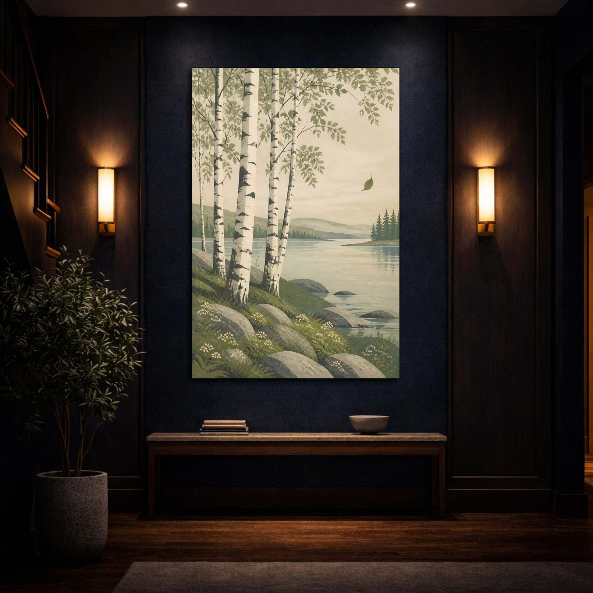 Mockup 4. Birch Trees By Lake shown as canvas print