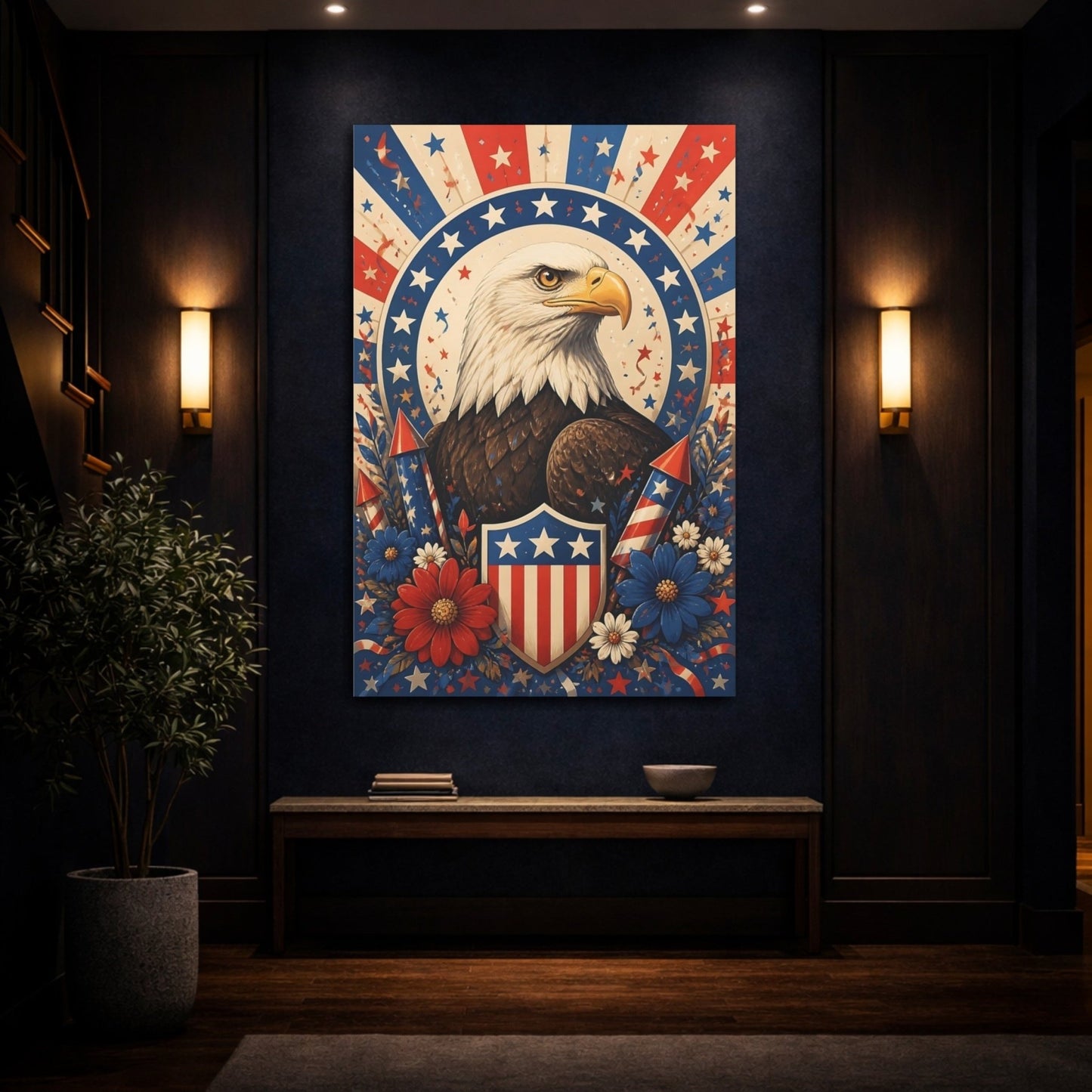 Birds Bald Eagle American Canvas Wall Art Print – Americana Living Room, Large - YesArtYes