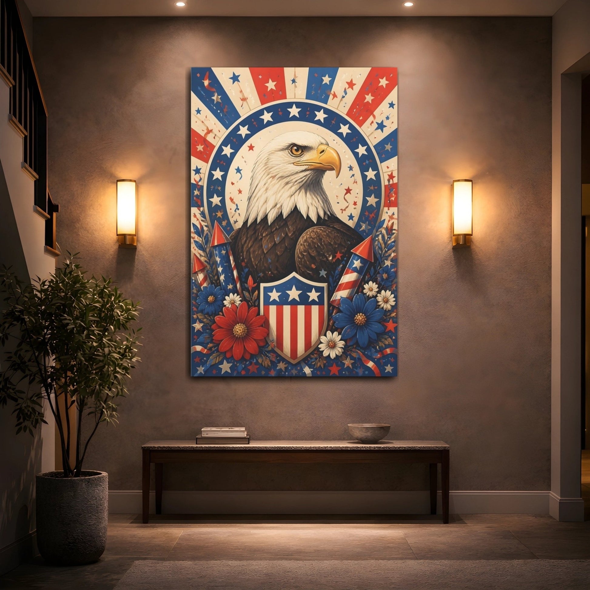 Birds Bald Eagle American Canvas Wall Art Print – Americana Living Room, Large - YesArtYes