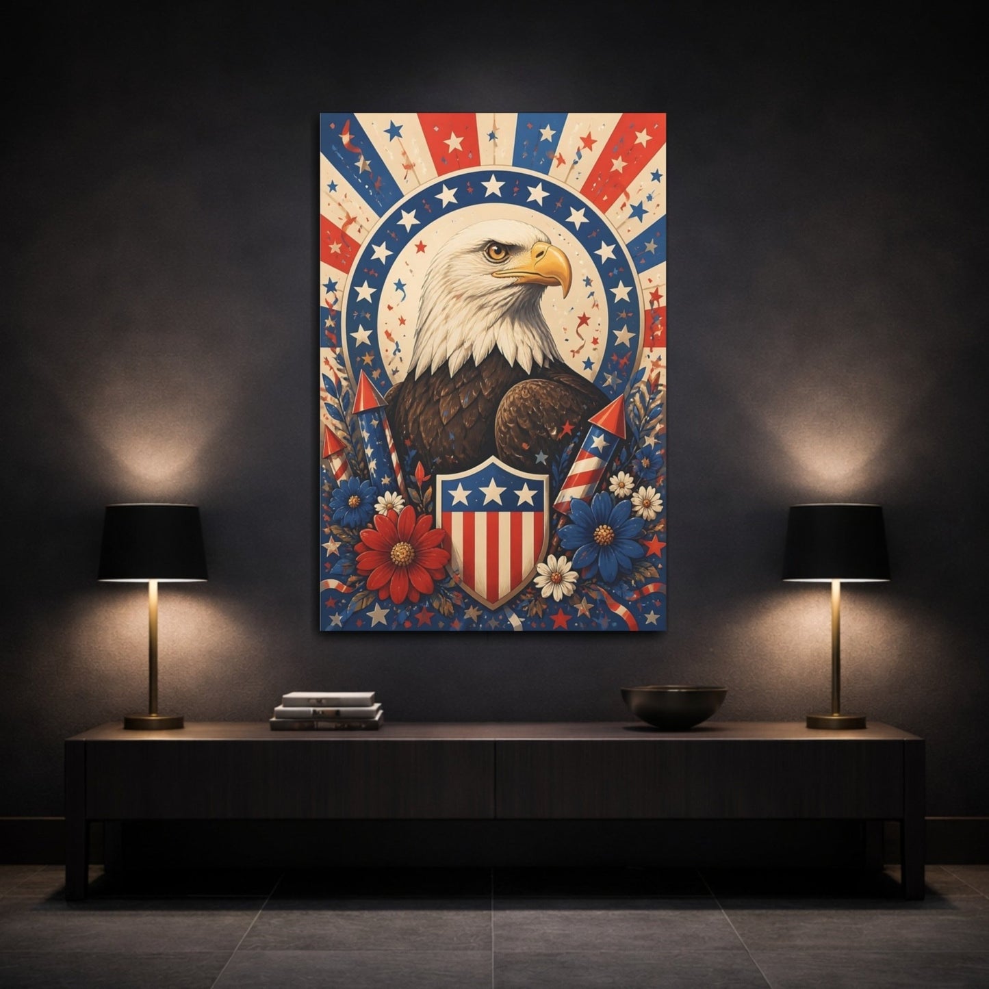 Birds Bald Eagle American Canvas Wall Art Print – Americana Living Room, Large - YesArtYes