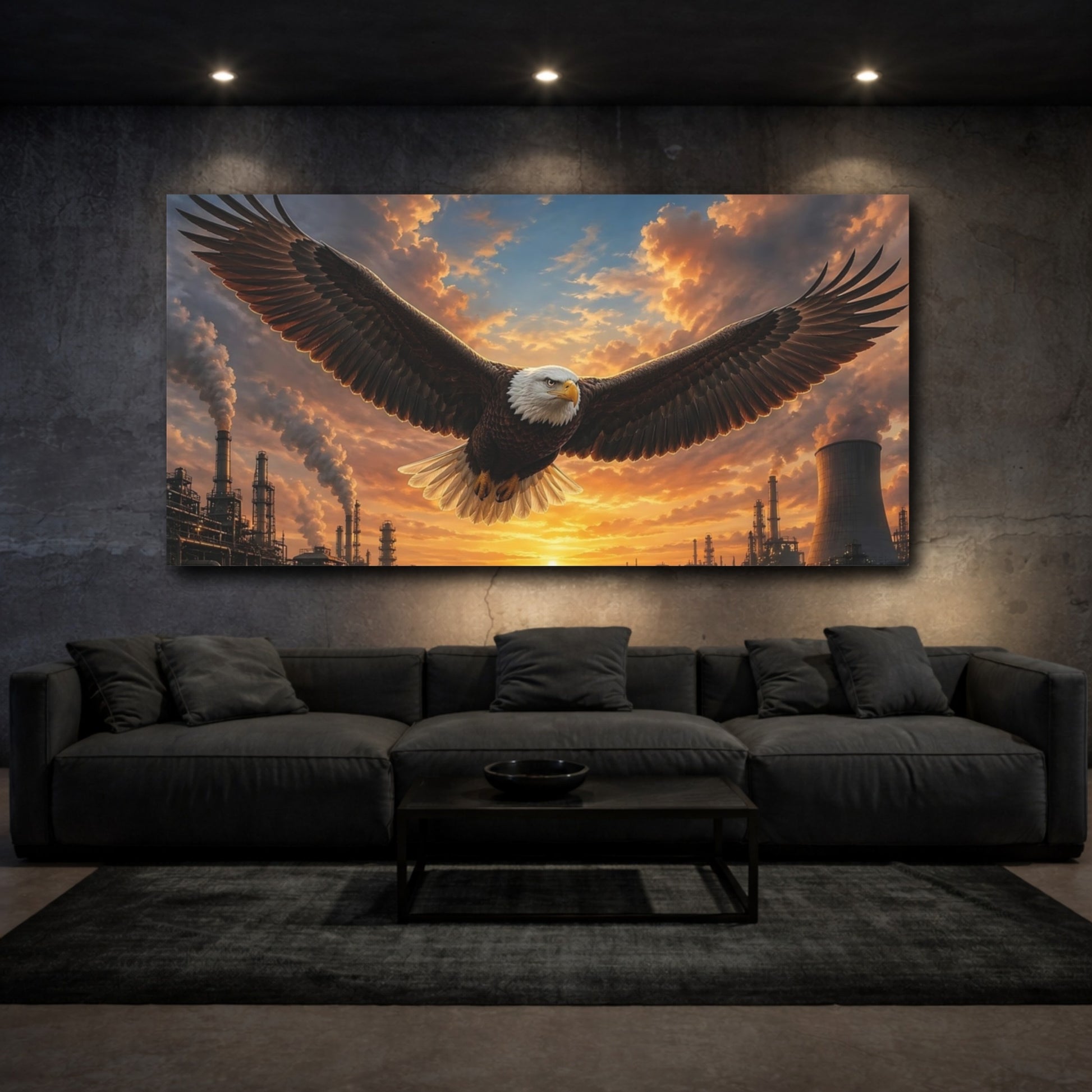 Mockup 2. Birds Bald Eagle Eagle Sunset shown as stretched canvas wall art