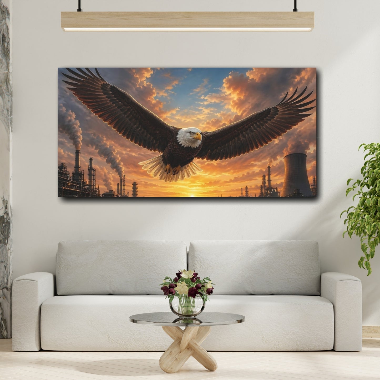 Mockup 3. Birds Bald Eagle Eagle Sunset shown as stretched canvas wall art