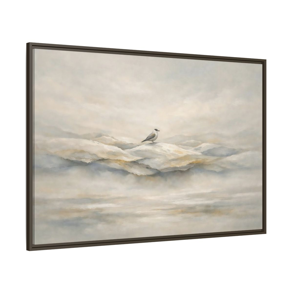 Main Mockup. Birds Bird Misty Grey shown as stretched canvas wall art