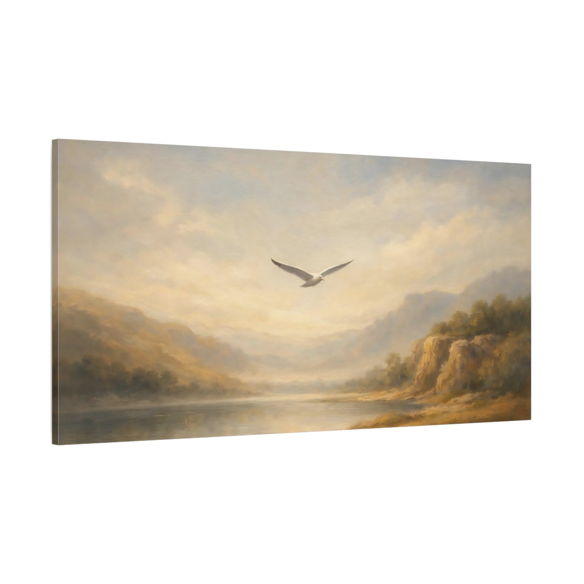 Main Mockup. Birds Bird Misty Landscape shown as stretched canvas wall art