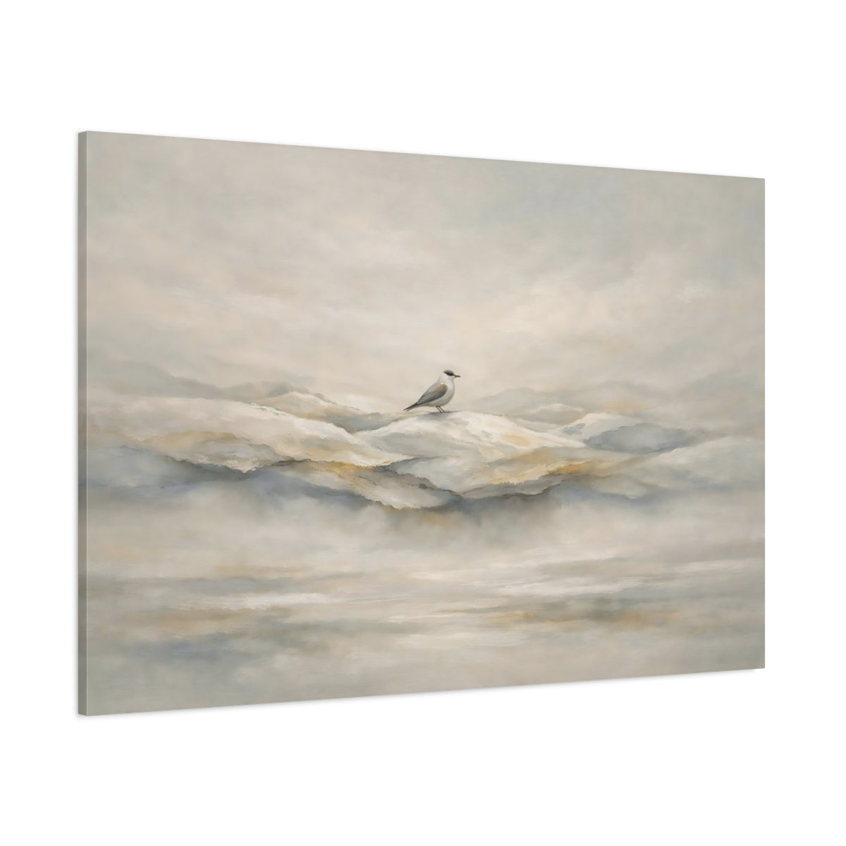 Main Mockup. Birds Bird Misty Neutral Bird shown as stretched canvas wall art