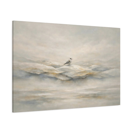 Main Mockup. Birds Bird Misty Neutral Bird shown as stretched canvas wall art