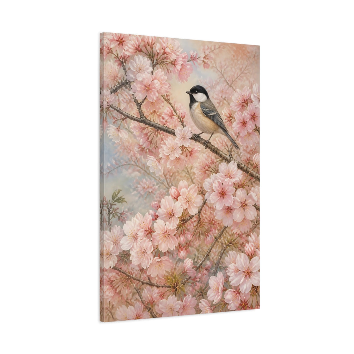 Main Mockup. Birds Bird Pink Cherry Blossom shown as canvas print