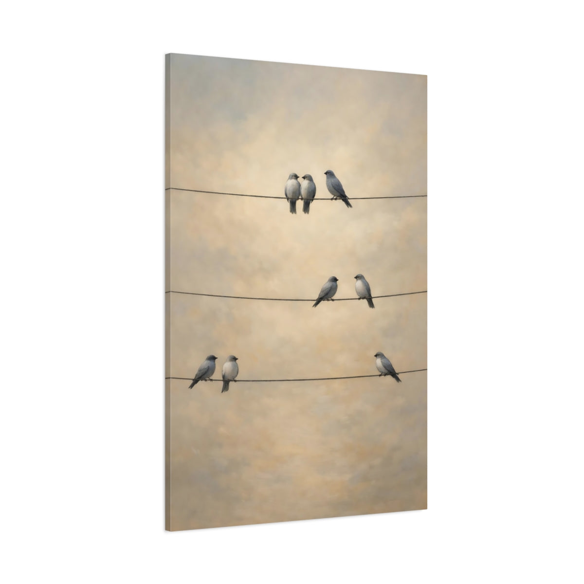Main Mockup. Birds Birds Gray Birds Beige shown as stretched canvas wall art