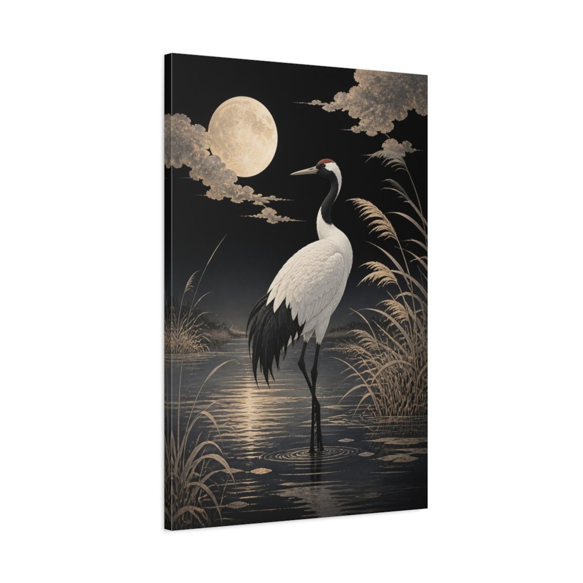 Birds Crane Moonlit Canvas Print Wall Art – living room Decor, Statement - YesArtYes