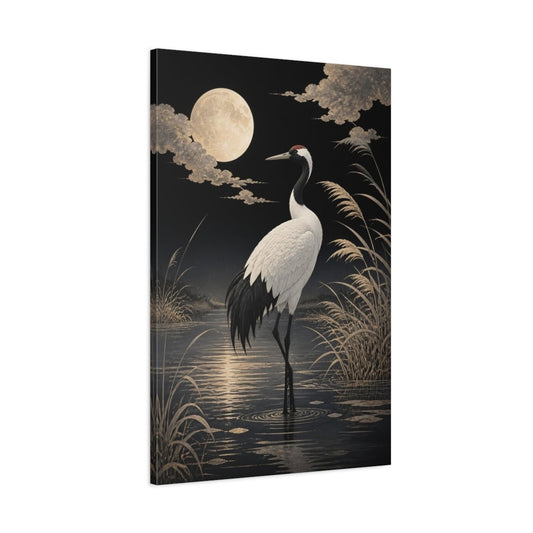 Birds Crane Moonlit Canvas Print Wall Art – living room Decor, Statement - YesArtYes