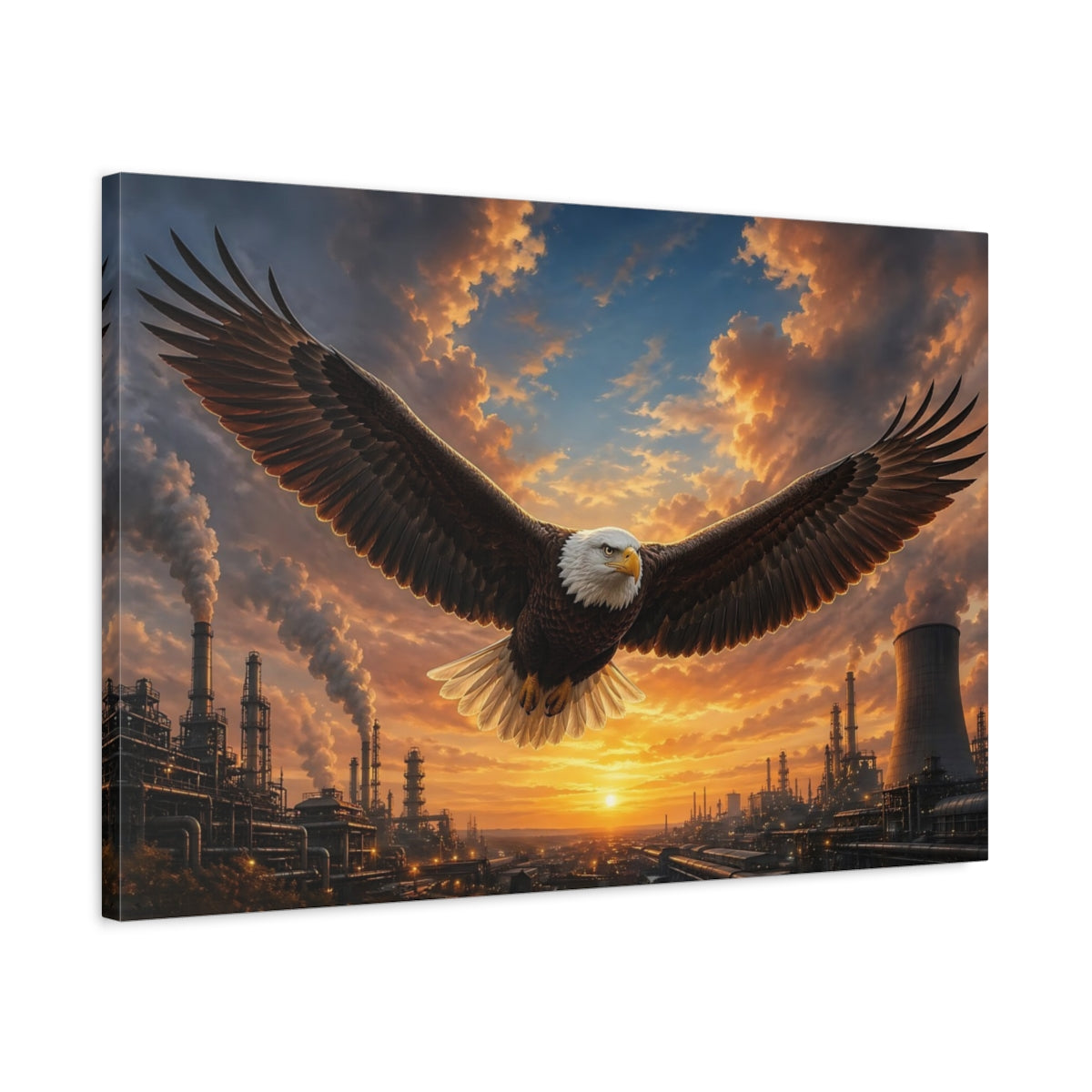 Side Mockup 2. Birds Eagle Brown And Orange shown as stretched canvas wall art