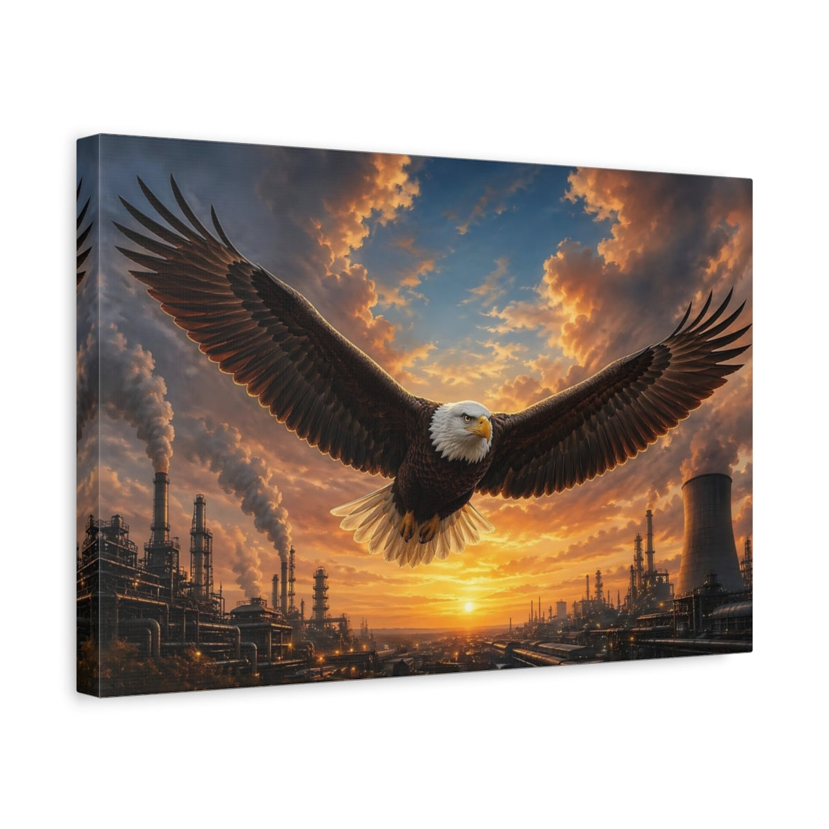 Side Mockup 4. Birds Eagle Brown And Orange shown as stretched canvas wall art