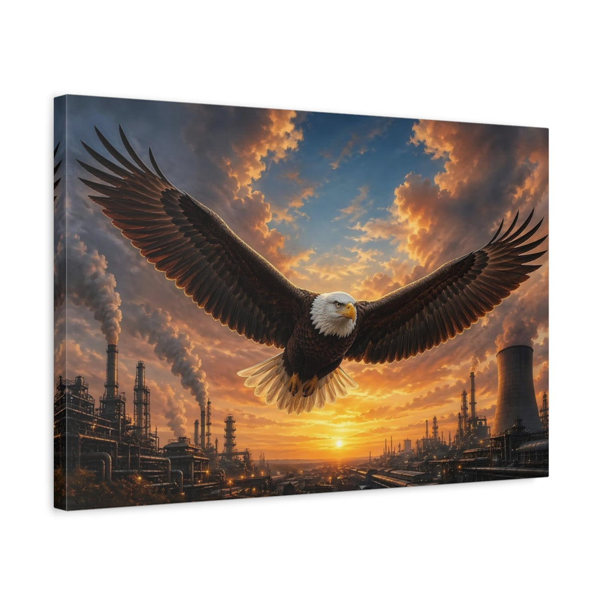 Side Mockup 3. Birds Eagle Brown And Orange shown as stretched canvas wall art