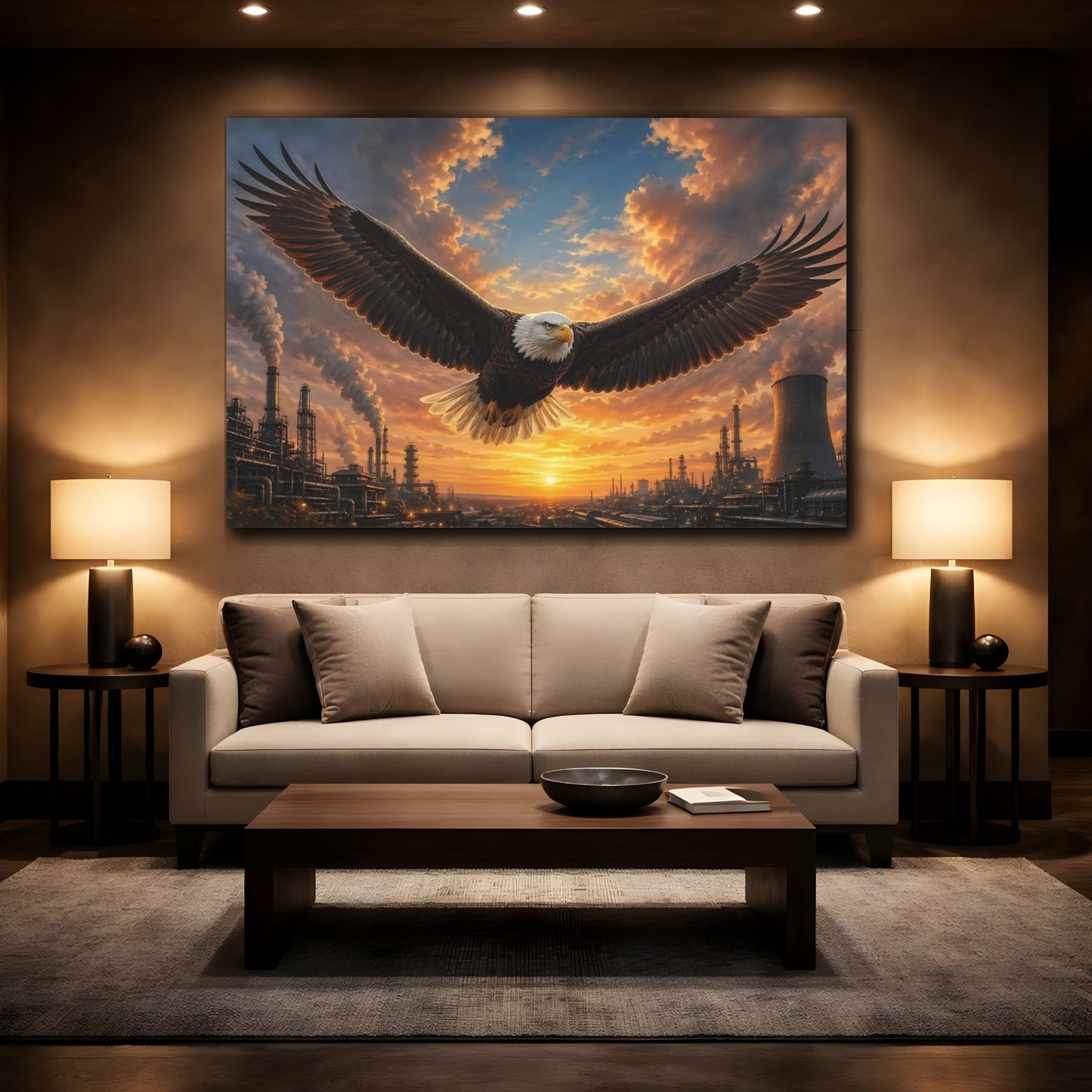 Mockup 2. Birds Eagle Brown And Orange shown as stretched canvas wall art