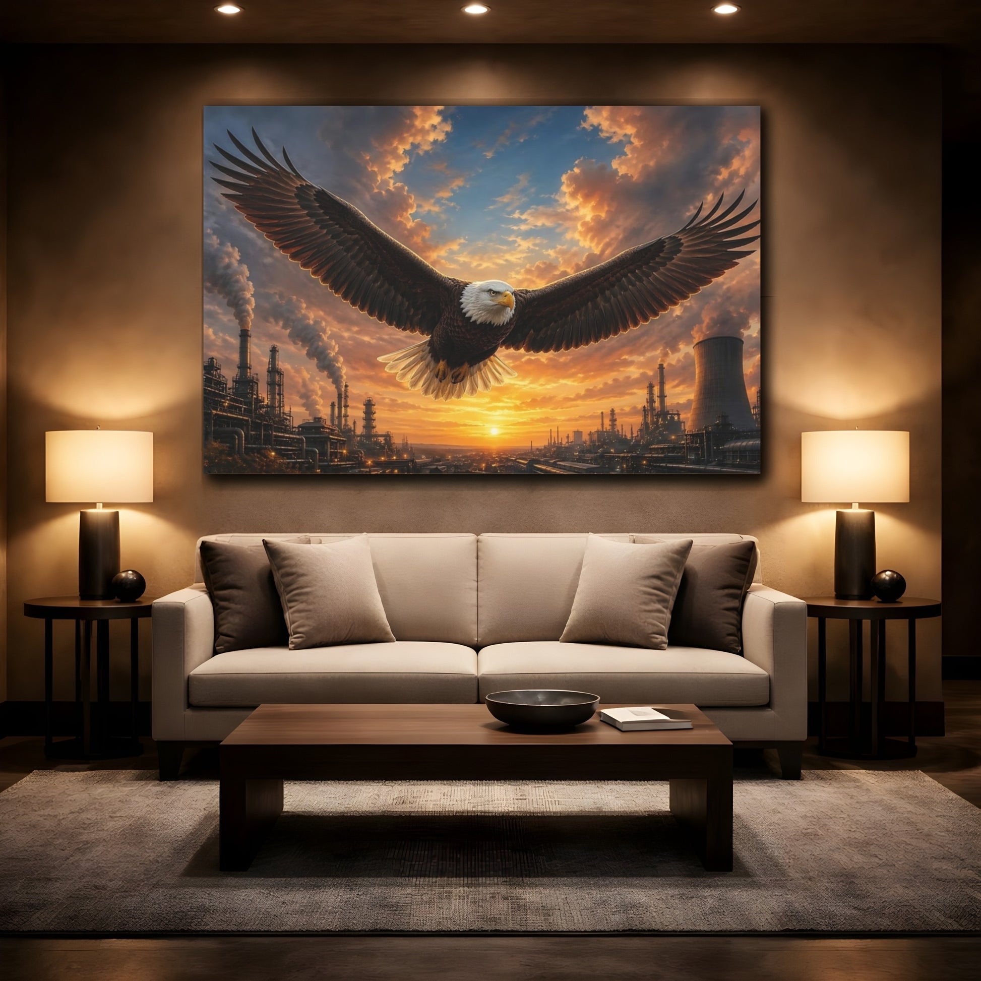 Mockup 2. Birds Eagle Brown And Orange shown as stretched canvas wall art