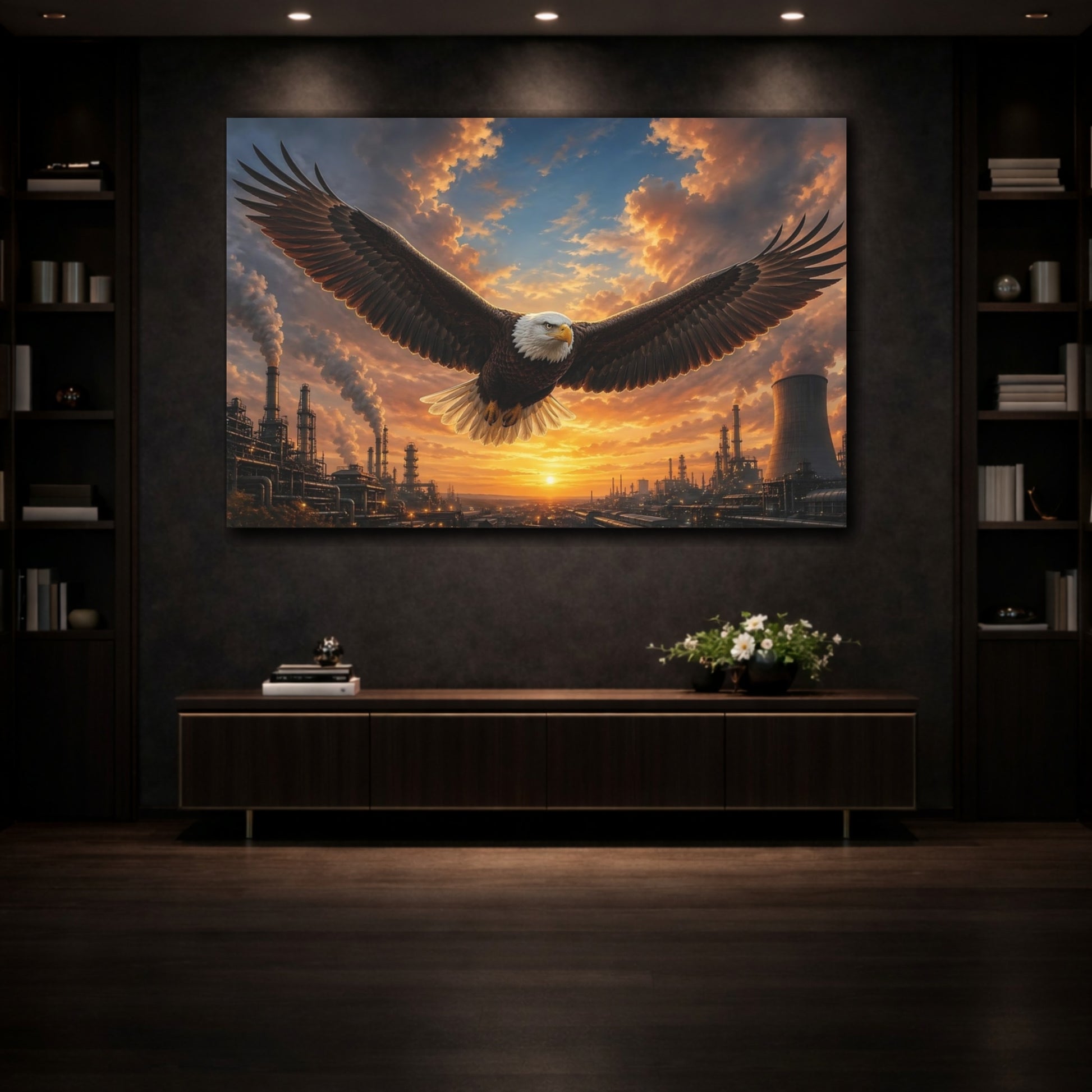 Mockup 3. Birds Eagle Brown And Orange shown as stretched canvas wall art