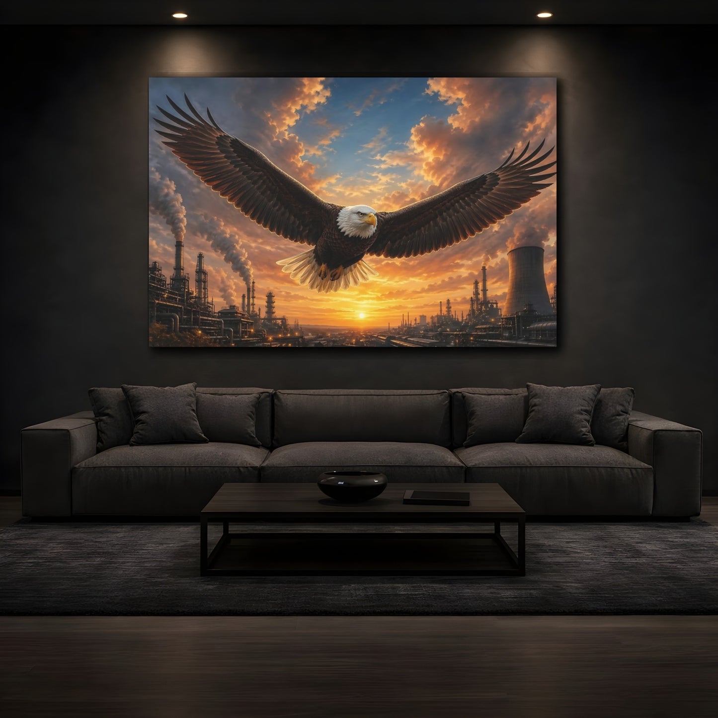 Mockup 4. Birds Eagle Brown And Orange shown as stretched canvas wall art