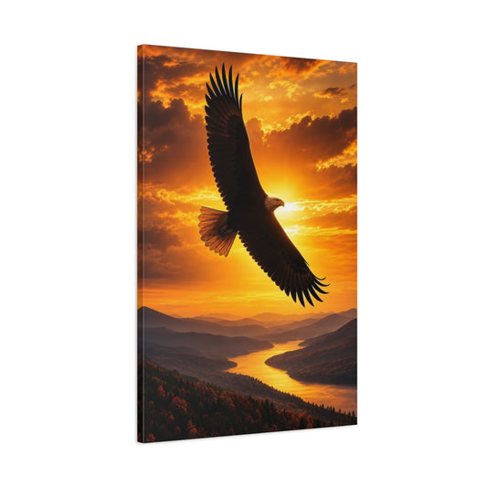 Main Mockup. Birds Eagle Golden Sunset Eagle shown as stretched canvas wall art