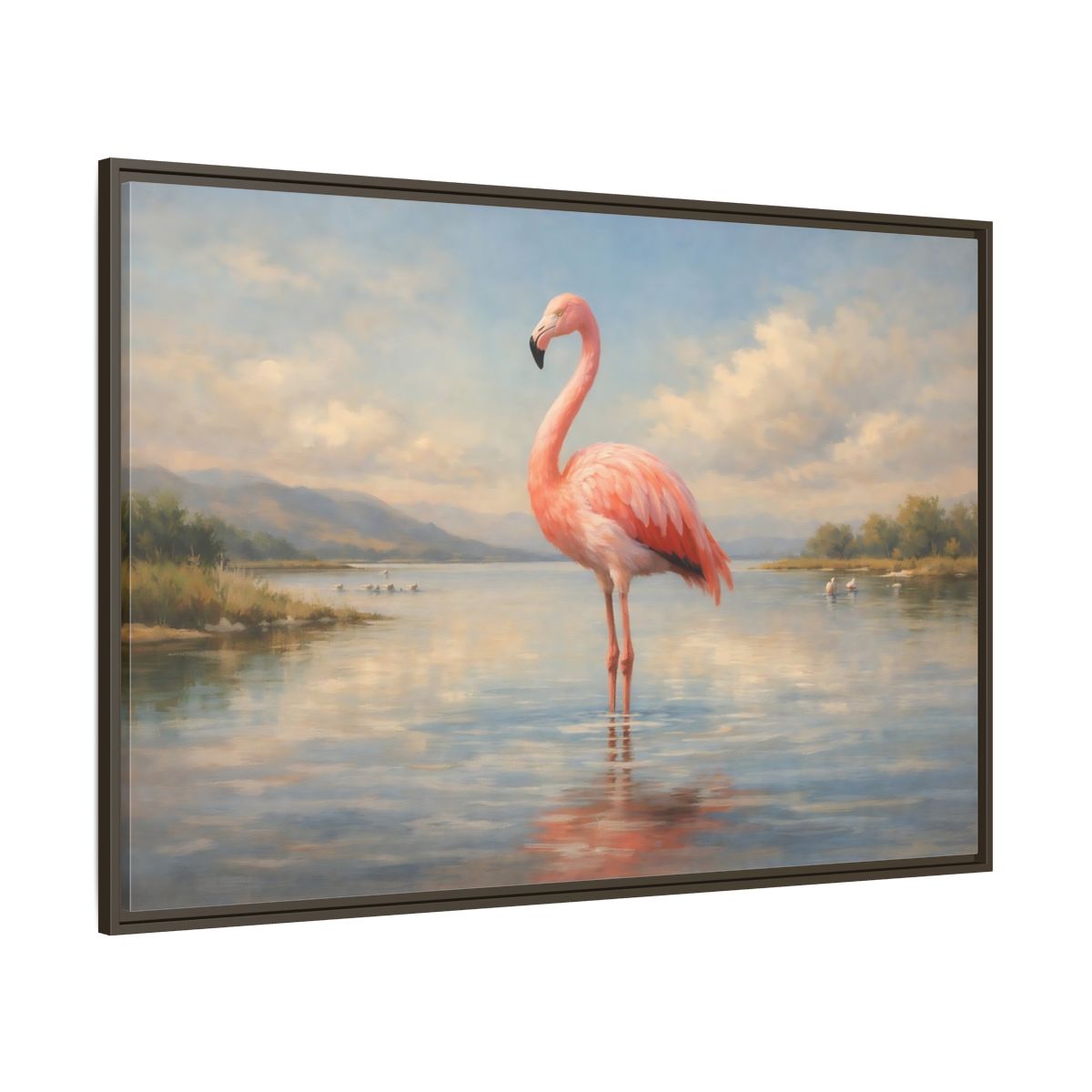 Main Mockup. Birds Flamingo Pink Flamingo shown as stretched canvas wall art