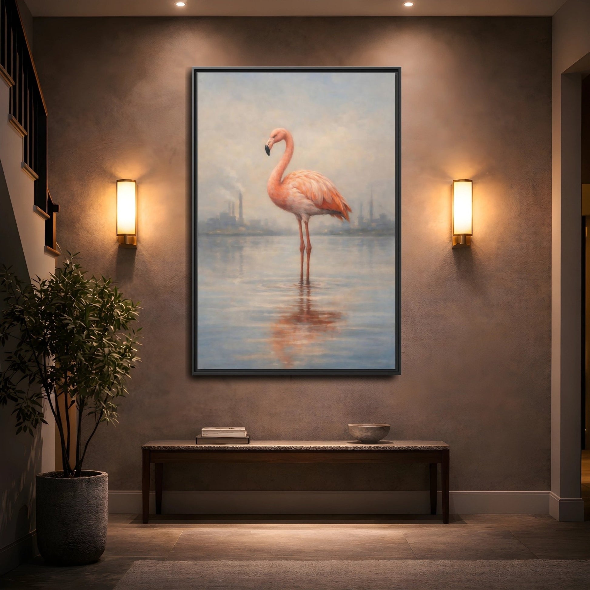 Birds Flamingo Pink - Framed Canvas Wall Art Print - YesArtYes