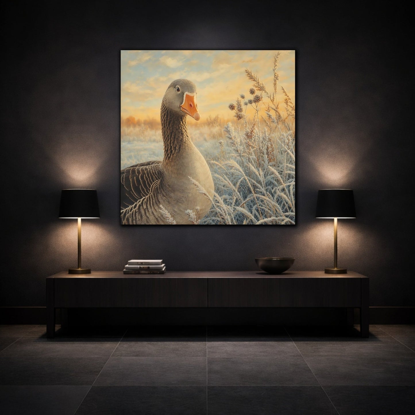 Birds Goose Winter Art Canvas Print Wall – Realistic Living Room, Above Console Table - YesArtYes