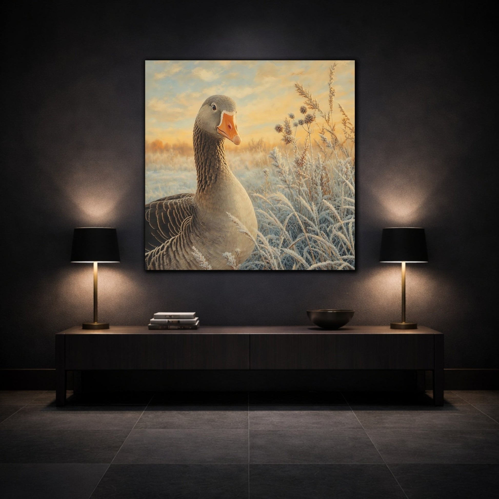Birds Goose Winter Art Canvas Print Wall – Realistic Living Room, Above Console Table - YesArtYes