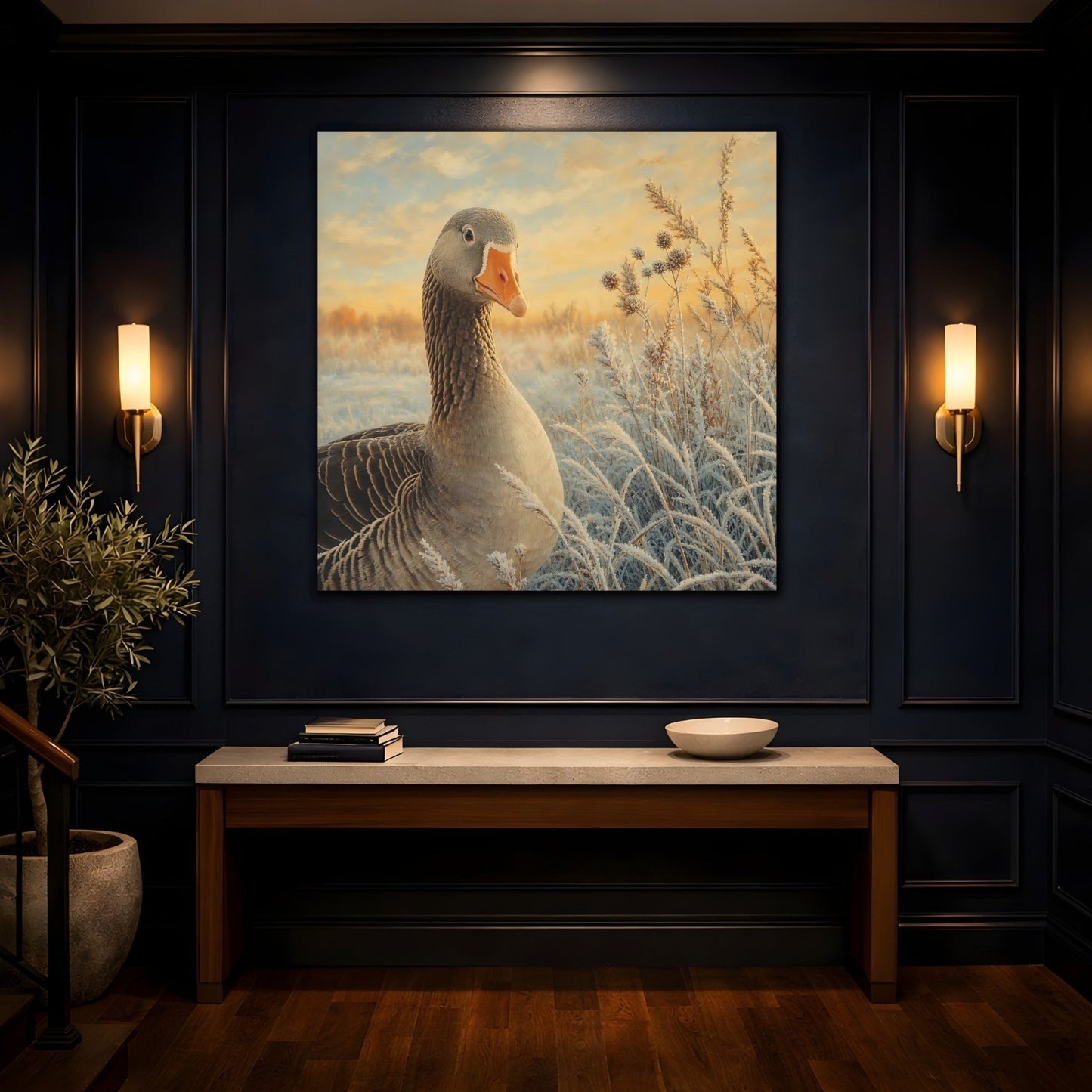 Birds Goose Winter Art Canvas Print Wall – Realistic Living Room, Above Console Table - YesArtYes