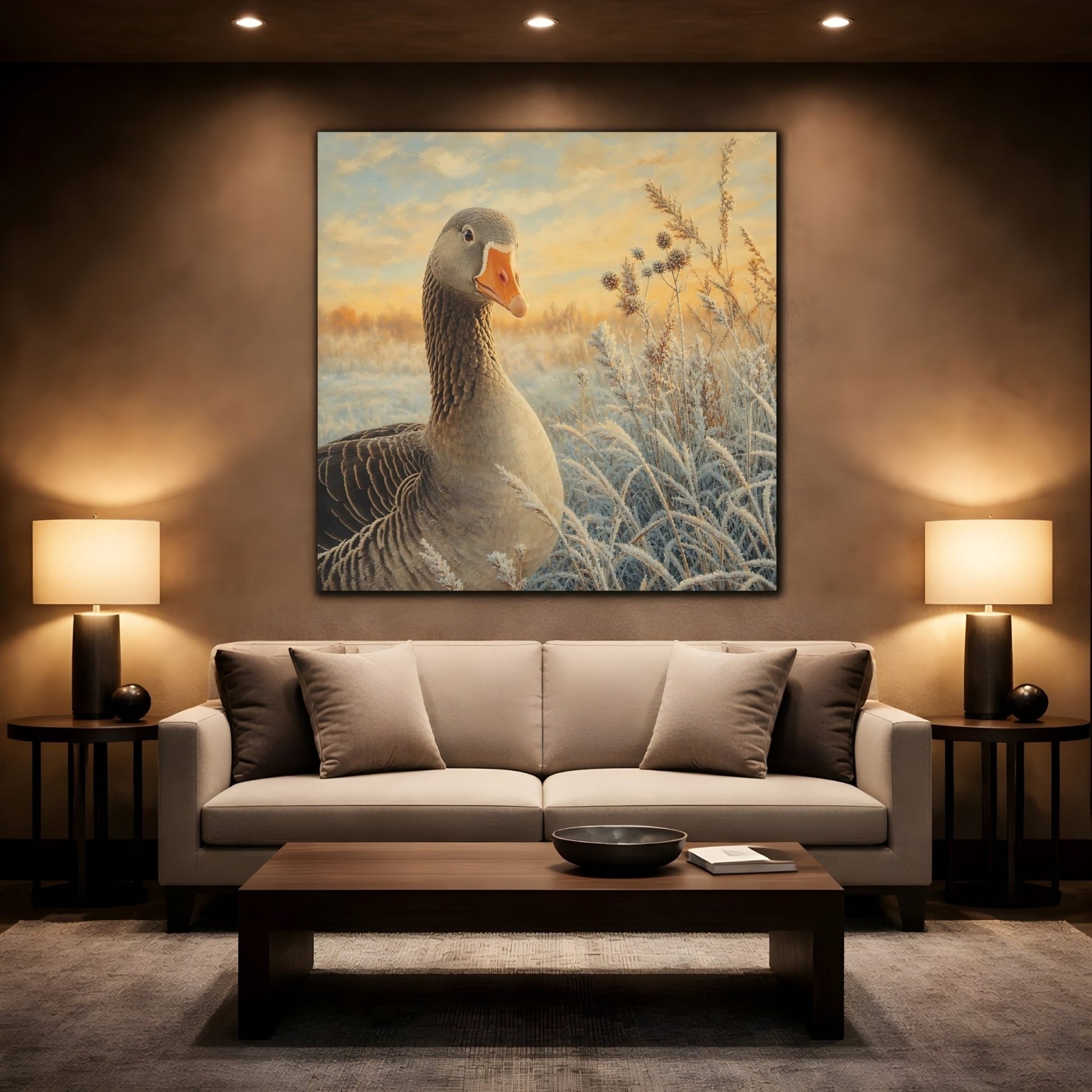 Birds Goose Winter Art Canvas Print Wall – Realistic Living Room, Above Console Table - YesArtYes